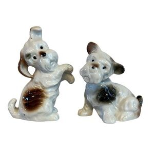 Vintage Porcelain Schnauzer Terrier Dog Figurines Set of 2 Stamped Japan 4.5”
